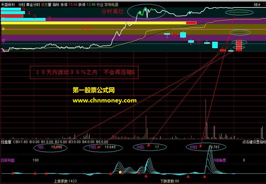 黄金分时－－-黄金分割+10天k线+5天量的分时主图(主副图 源码 图片 说明 12贺年完稿板)