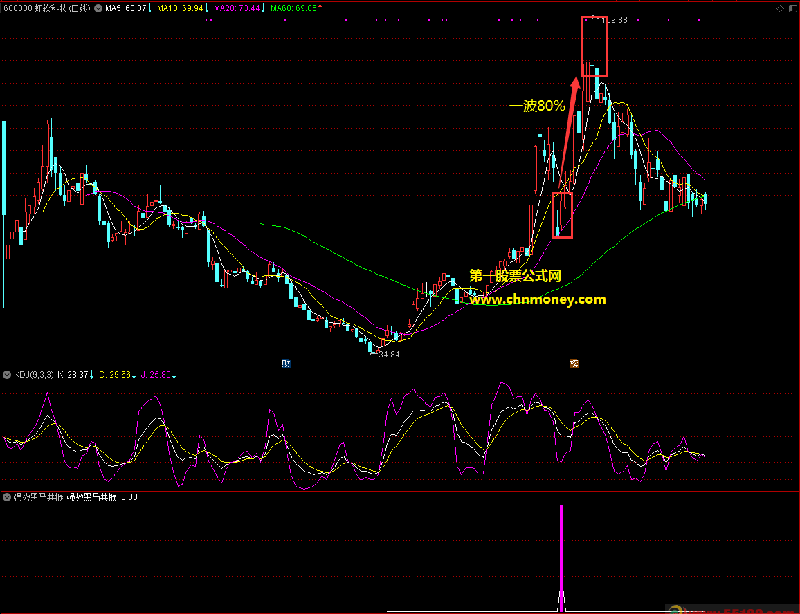珍藏的强势黑马共振副图附公式截图源码中无未来指标