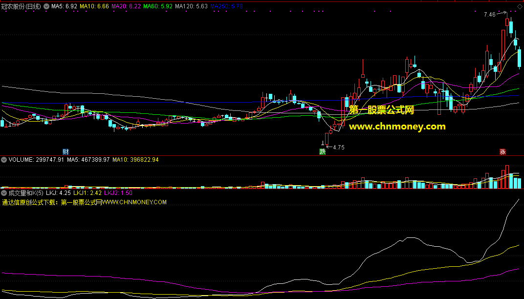 成交量加k线动力副图附实效图原创的源码不加密指标