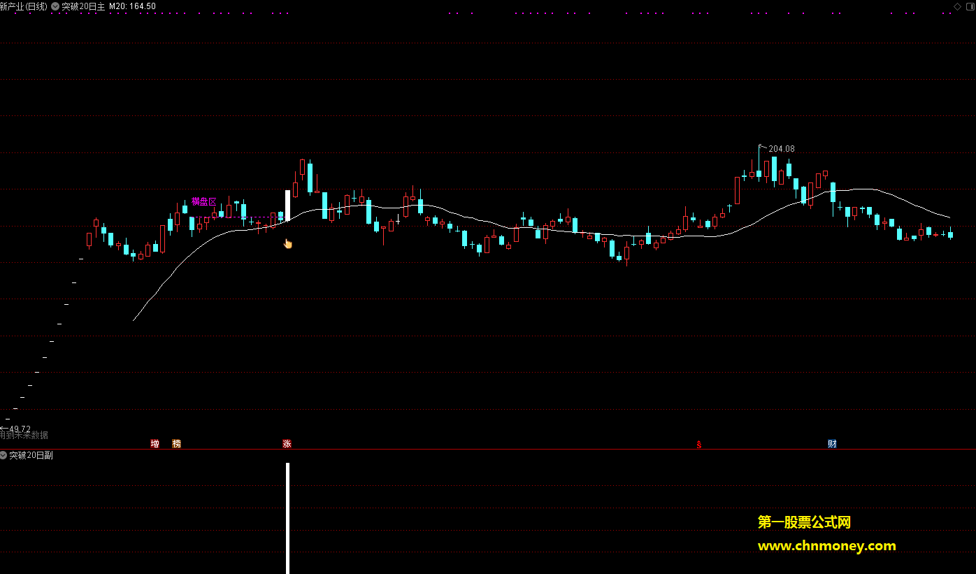 突破20日指标（主图 副图 选股 通达信 贴图）放量后盘整再拉升，满足所有条件出票