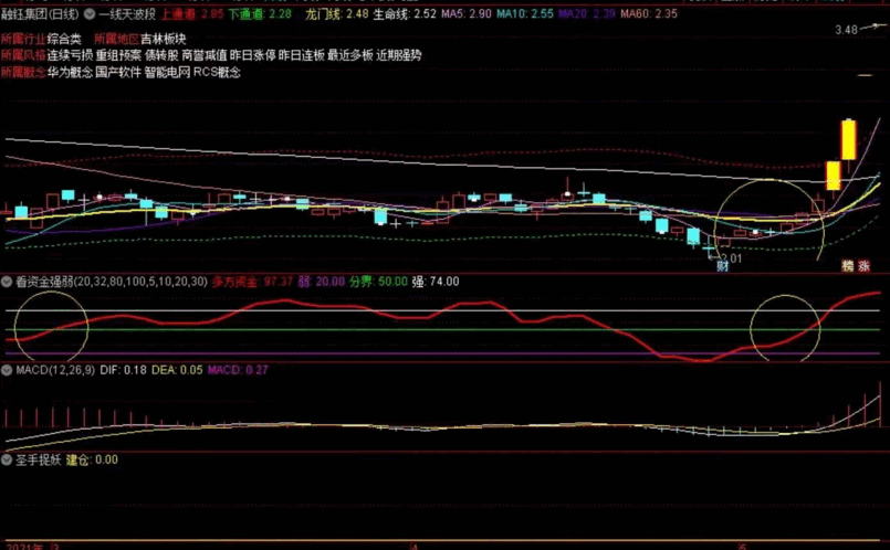 看资金强弱图图（通达信公式 副图 实测图 源码）