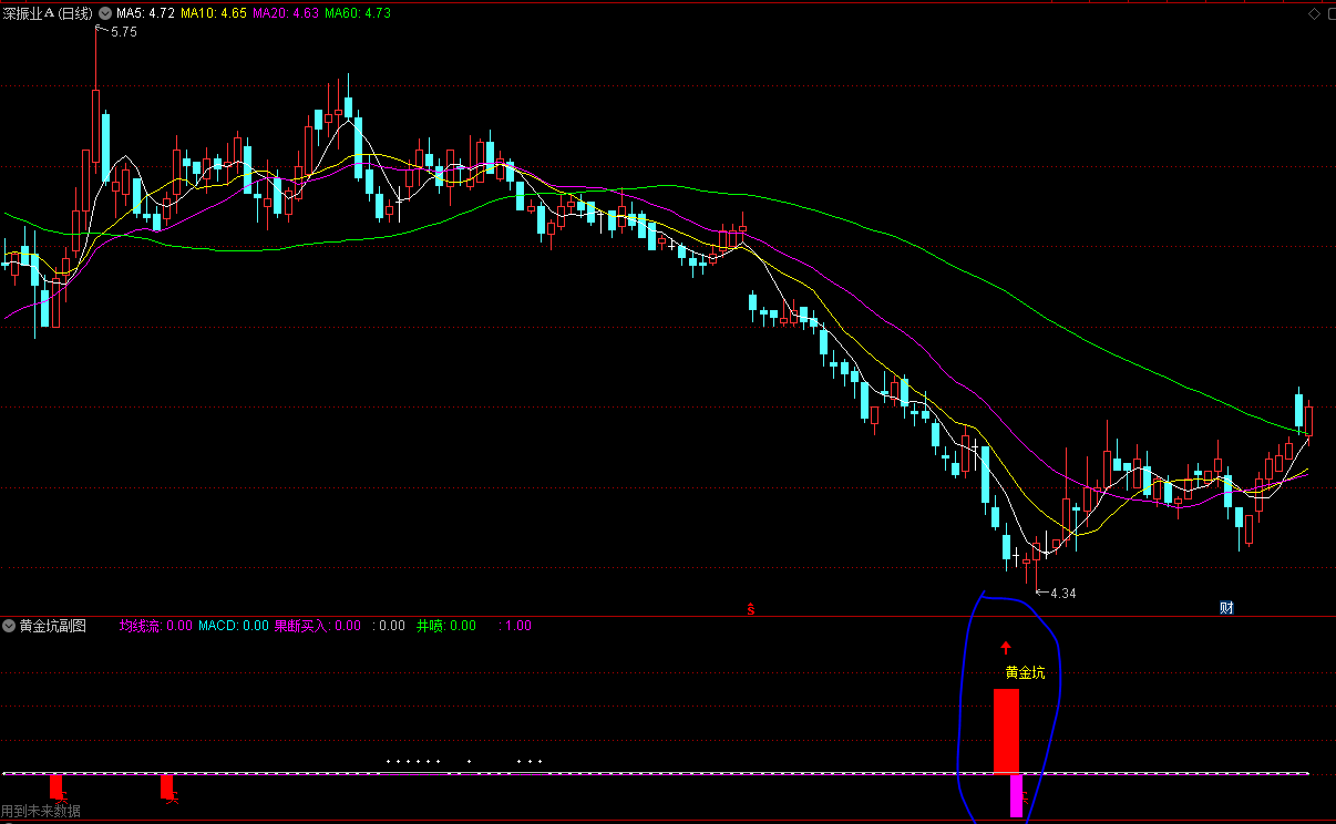 黄金坑副图指标 自用收藏之用 通达信 有未来 实测图