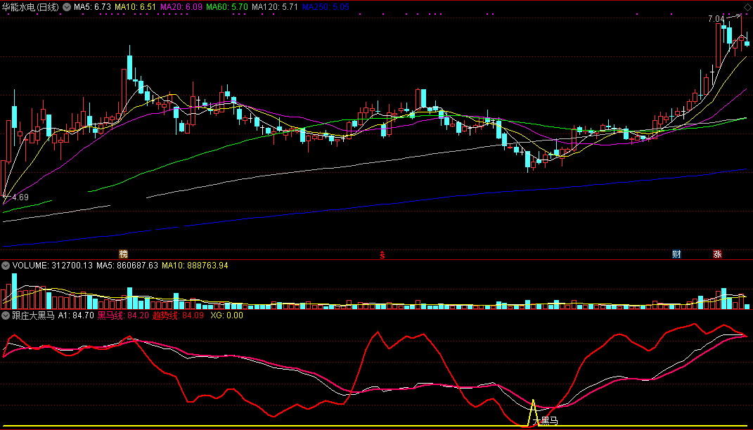 跟庄大黑马（同花顺公式 副图指标 效果图 源码）