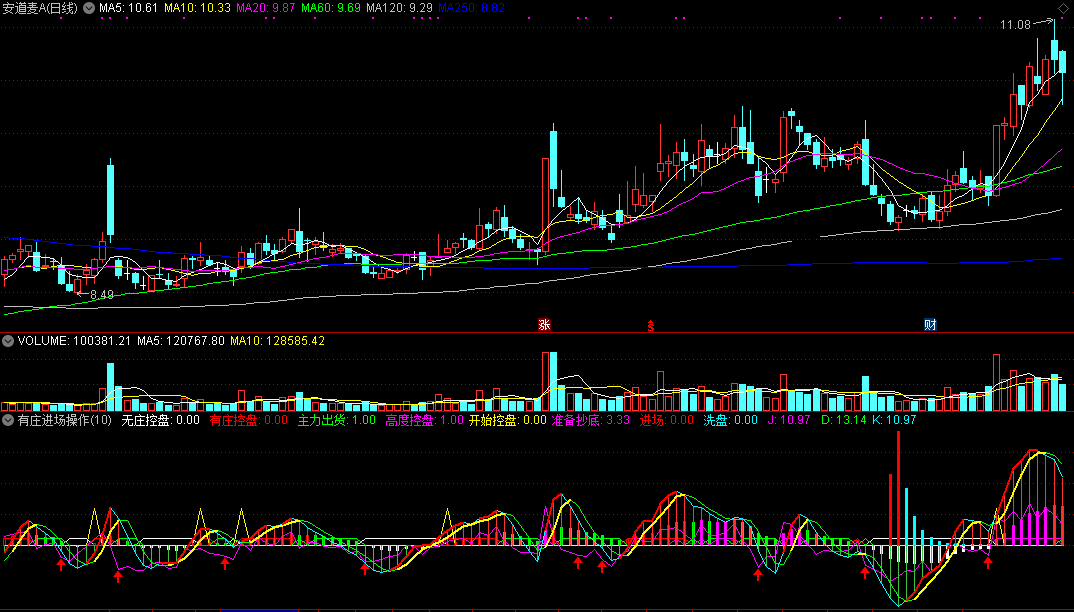 有庄进场操作副图指标 看到庄控盘才操作 通达信 无未来 源码