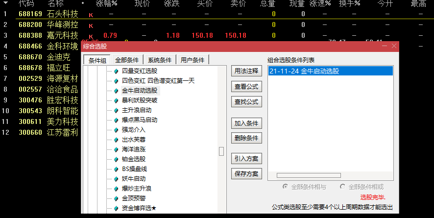 金牛启动选股（贴图 选股 通达信）