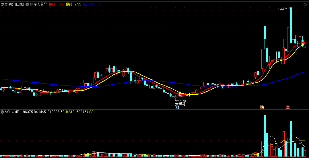 新庄大黑马主图指标，抓有新庄进入的黑马股，无未来源码分享！