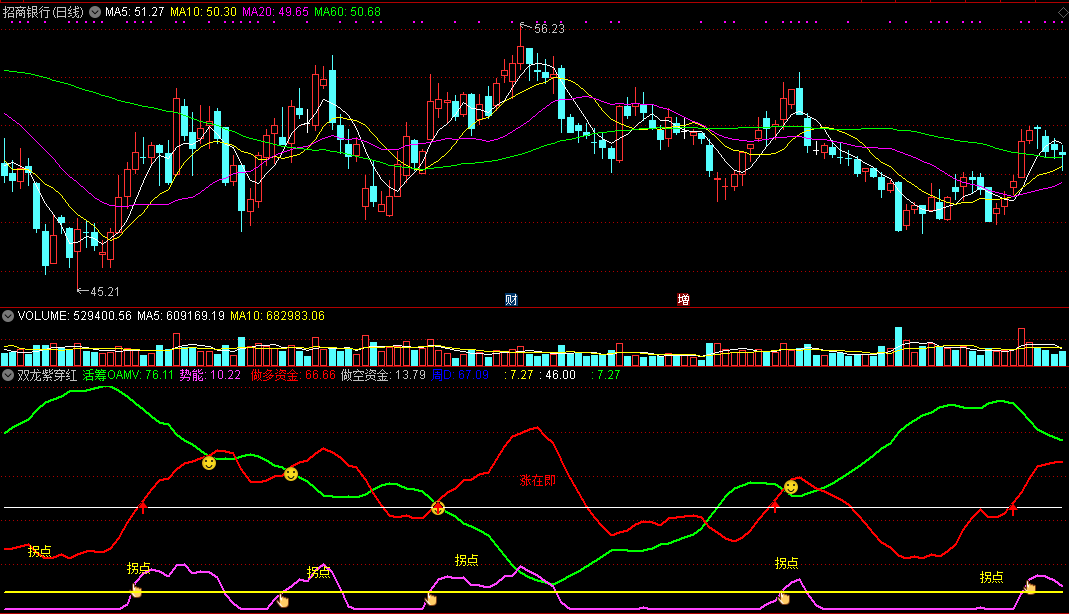 双龙紫穿红副图指标 提示拐点 涨在即