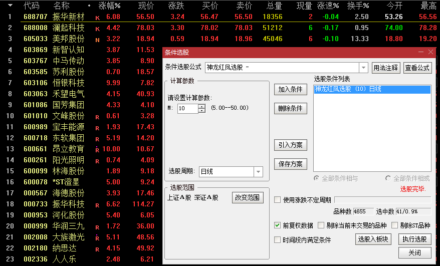 神龙入海与红凤报喜优化指标，增加了配套选股公式！