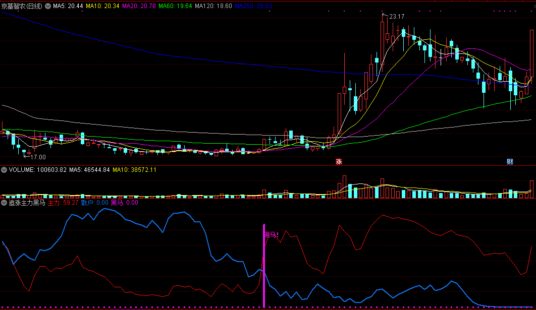 追涨主力黑马副图指标 抓有主力介入牛股 通达信 源码 实测图