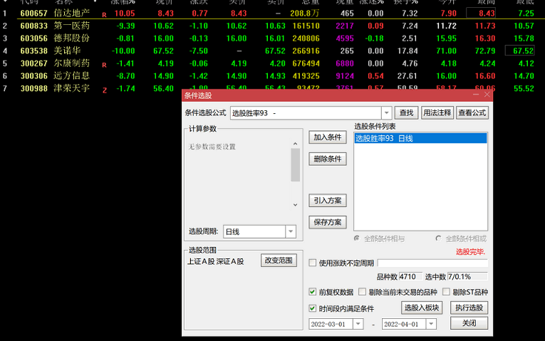 选股胜率93，精华好指标，自测选股指标月胜率85%，出票少而精！