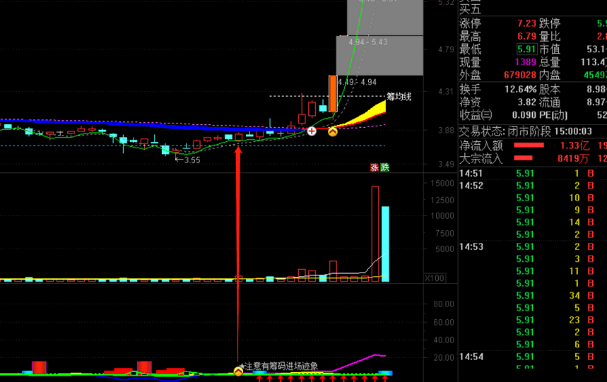 【大资金筹码】副图/选股指标，提前埋伏指标，预警九安、盘龙、东百、步步高等