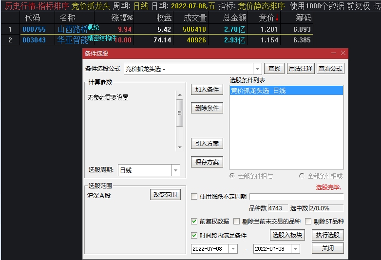 通达信竞价抓龙头选股公式+竞价静态排序副图指标，源码分享！