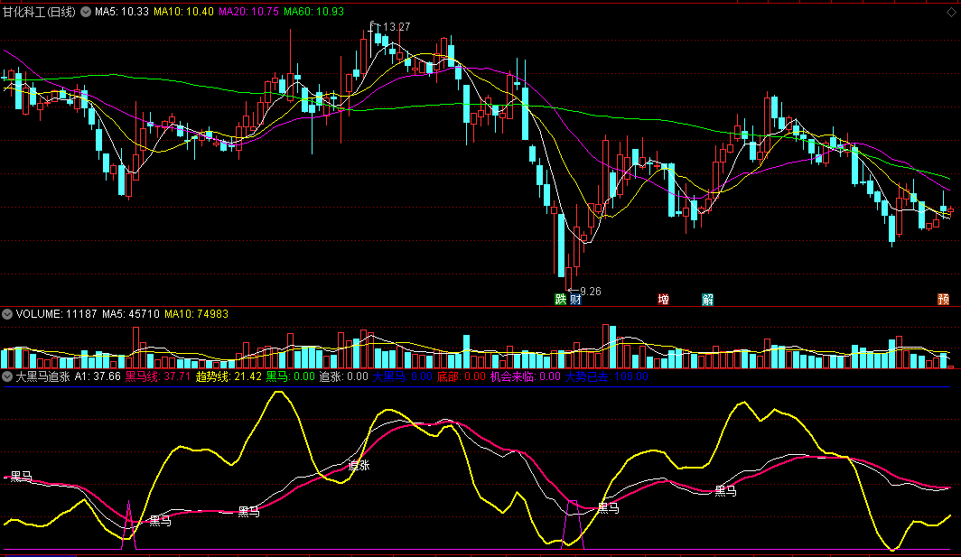 希望有缘人能够从中悟出其中真谛的大黑马追涨副图公式