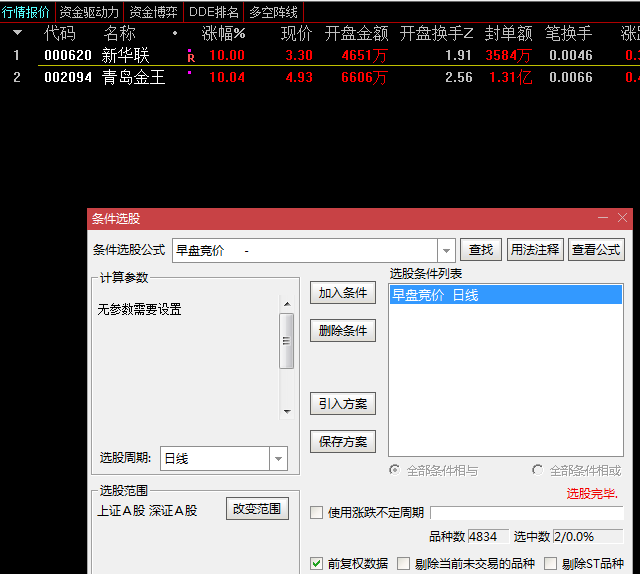 〖早盘竞价〗副图/选股指标 自己用的早盘集合竞价抓涨停公式 成功抓到青岛金王