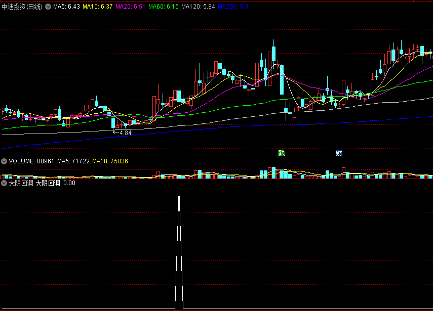 〖大阴回调〗副图/选股指标 阴线回吐 相对安全位置预警 通达信 源码