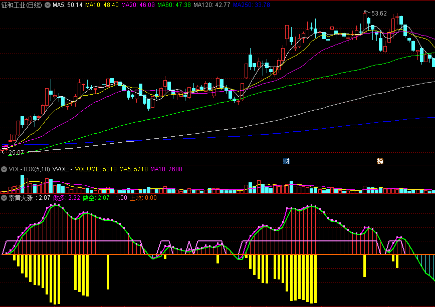 〖紫黄大涨〗副图指标 紫线黄柱不消失一直持仓 通吃鱼身 通达信 源码