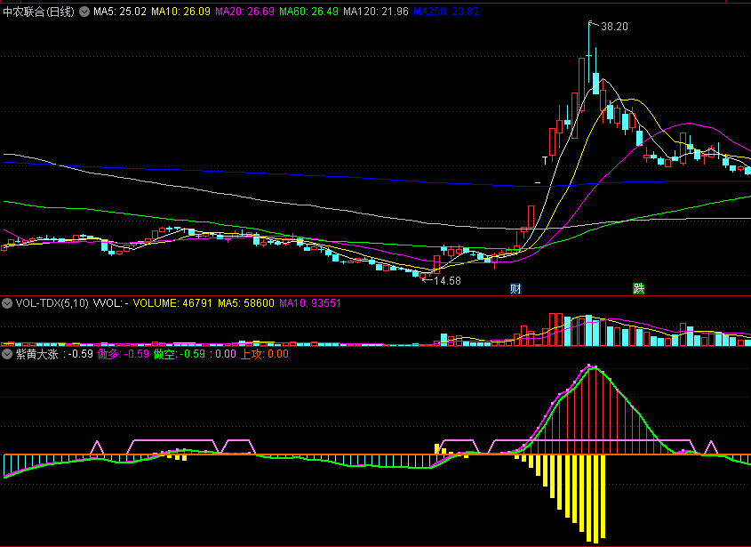 〖紫黄大涨〗副图指标 紫线黄柱不消失一直持仓 通吃鱼身 通达信 源码