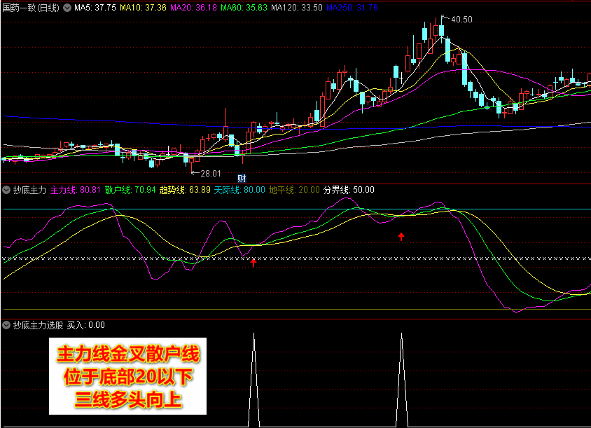 〖抄底主力〗副图/选股指标 主力进场监控指标佳品 简单易用 附低位抄底用法说明 通达信 源码