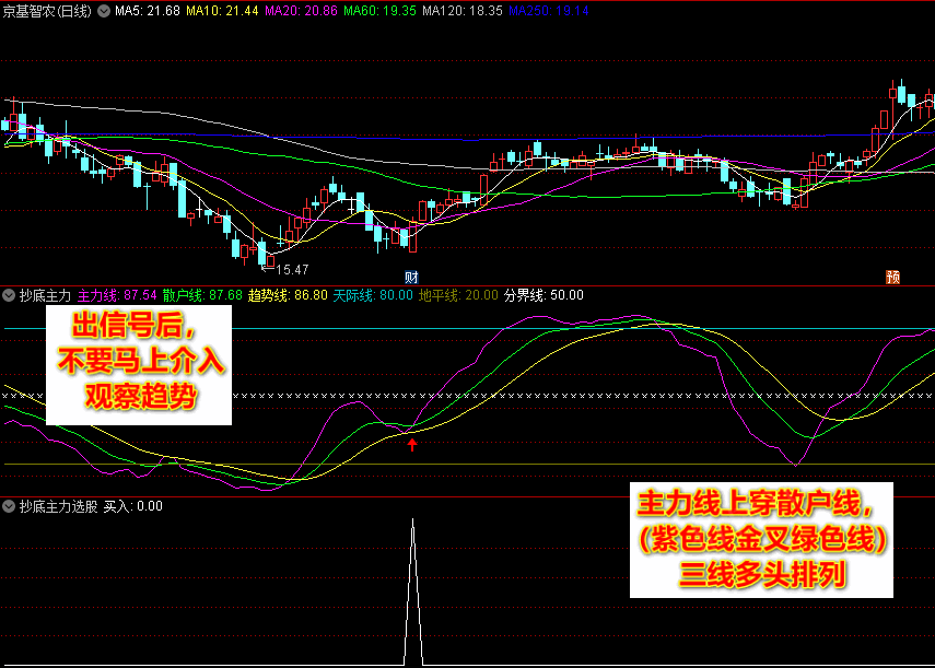 〖抄底主力〗副图/选股指标 主力进场监控指标佳品 简单易用 附低位抄底用法说明 通达信 源码