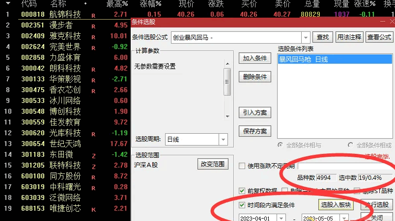 高胜率〖暴风回马枪〗副图/选股指标 先看所有出票截图再下载 出票少而精 今买明卖 通达信 源码
