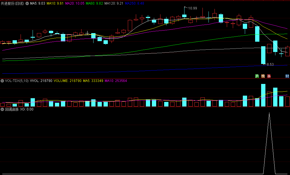 〖回调启涨〗副图/选股指标 追逐主力动作 信号点在回调启涨位置 信号少 通达信 源码