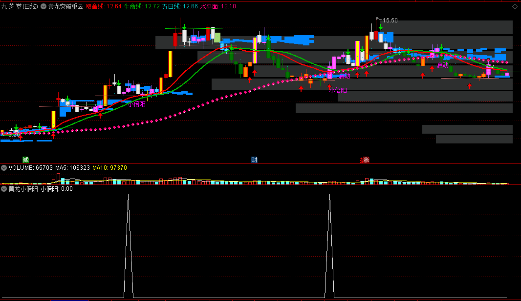 〖黄龙突破重云〗主图/副图/选股指标 筹码带+精准线 小倍阳启动点 通达信 源码