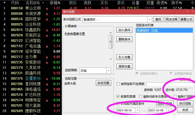 〖急速捉妖〗副图/选股指标 翠微股份、日久光电有信号 9月出票37支 出票少 无未来 通达信 源码