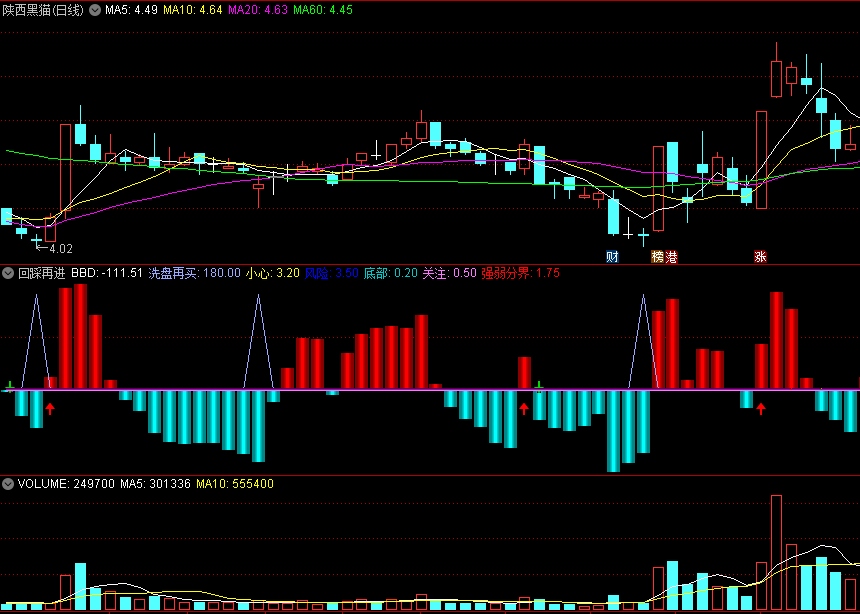 〖回踩再进〗副图指标 买点非常漂亮 能捕捉到每个波段低点 通达信 源码