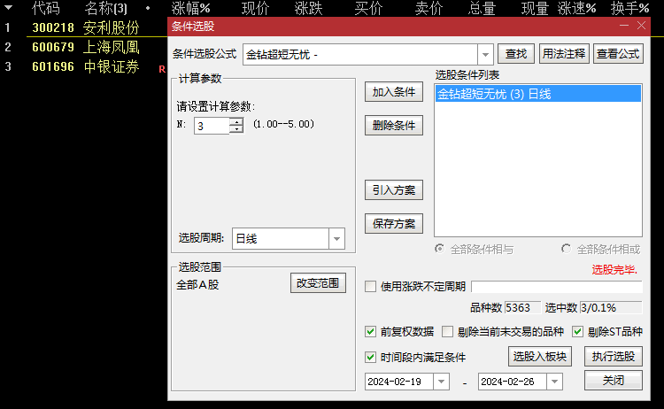 精品〖金钻超短无忧〗副图/选股指标 3个点左右出信号 今买明卖 实战性强 通达信 源码