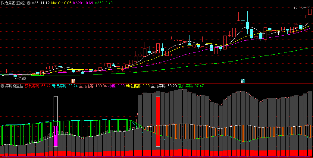 【筹码分布】〖筹码能量柱〗副图指标 用于分析股票市场中的筹码分布情况 通达信 源码