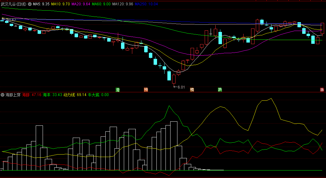 同花顺海豚上穿副图指标 上穿海洋 动力线跟上 源码 效果图