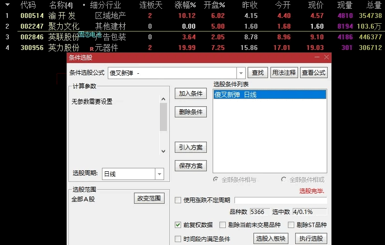 通达信傻叉新弹竞价副图/选股指标，开源，可竞价选股，可排序，当天竞价出信号，全天不变！