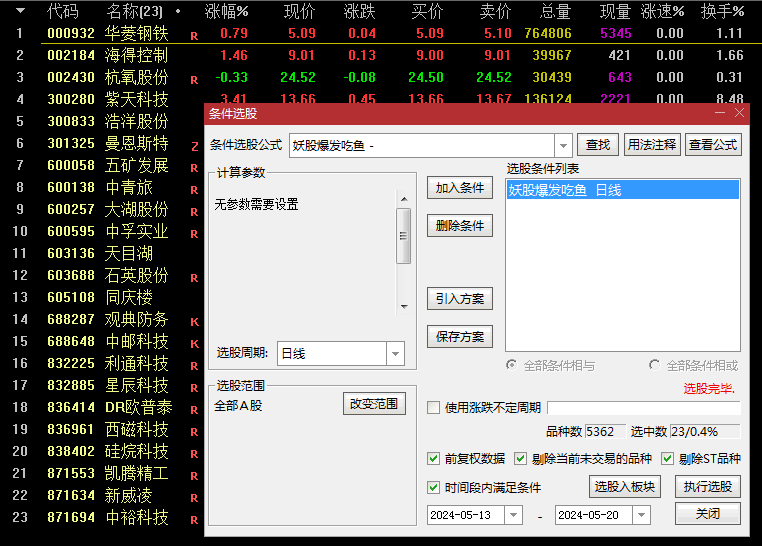 妖股爆发吃鱼身副图/选股指标，在行情启动后确定阶段捕捉买入机会的工具，专注于行情较大上涨空间的鱼身阶段