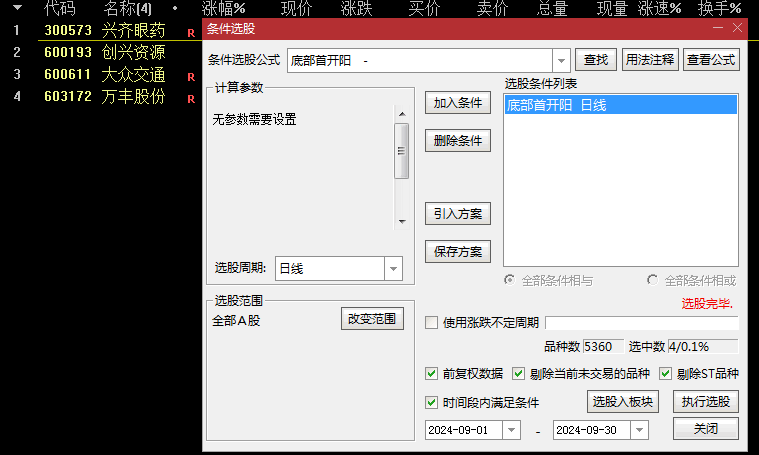今选【底部首开阳】副图/选股指标，寻底后多阴首开阳，结合MACD+成交量使用更好！