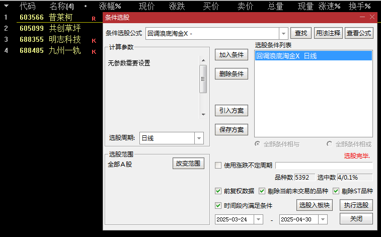 今选【回调浪底淘金】副图/选股指标，大浪淘沙择金股，持有5天胜率79.85%！
