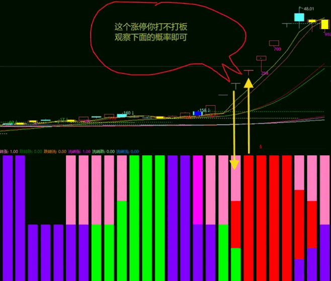 2029【马尔可夫链】副图指标，未来涨跌与历史无关，涨停打不打有效判断概率！