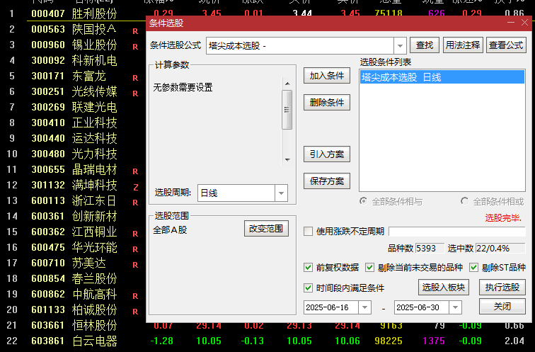 今选【塔尖成本选股】主图/副图/选股，适用于趋势行情，对输出结果结合基本面二次筛选！
