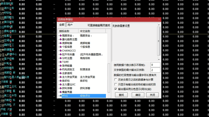 【PFJG１】副图指标，选股后＂综合评分＂打分系统，找出前20名强股！