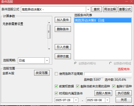 精【高胜异动决策】副图/选股指标，可高效筛选异动洗盘后的突破个股，提升短线选股效率！