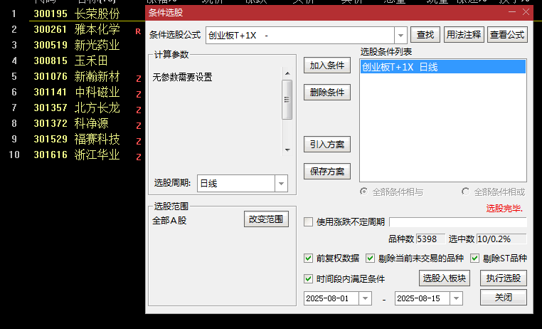 优【创业板T+1】副图/选股指标 今买明卖神器 可按以下说明操作 好不好自己测试