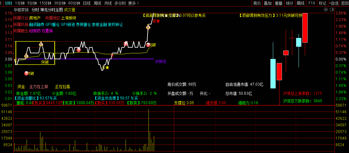 【神龙溪智能分时】主图指标 使用说明 叠加6日K线日内T+0参考 只能电脑使用