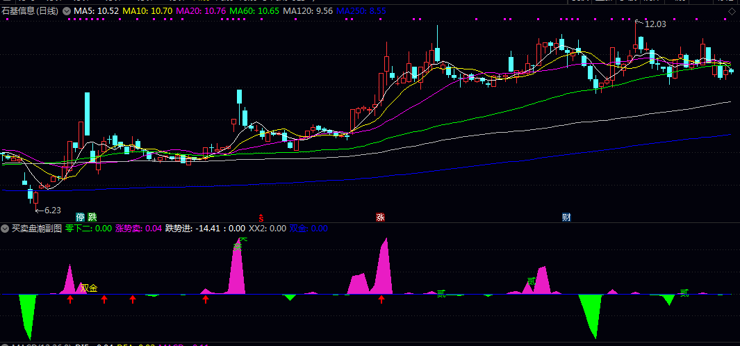 通达信【买卖盘潮】副图指标 参考辅助类公式 可以快速判断资金的流进流出