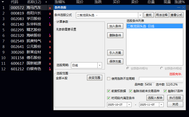 精【二板龙回头】副图/选股指标 股价回调过程中的进场点量化 回调期间 量能累和放倍量