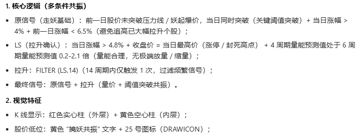 【量价擒妖共振】主图/副图/选股指标 捕捉妖股启动阶段的核心共振信号 兼顾趋势分析与短线买点识别 【量价擒妖共振】主图/副图/选股指标 捕捉妖股启动阶段的核心共振信号 兼顾趋势分析与短线买点识别