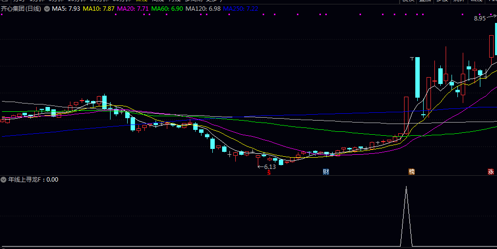 潜力模型【年线上寻龙】副图/选股指标 跟踪并画出近期标志性的高量阳线和高量阴线的价格基准线