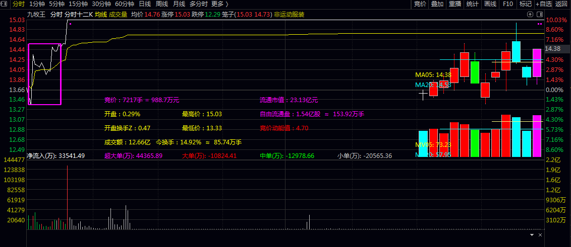 【正经版分时十二K】主图指标 粉色框为9:30分到9:45分的分时高低画线 后续突破或者跌破很关键