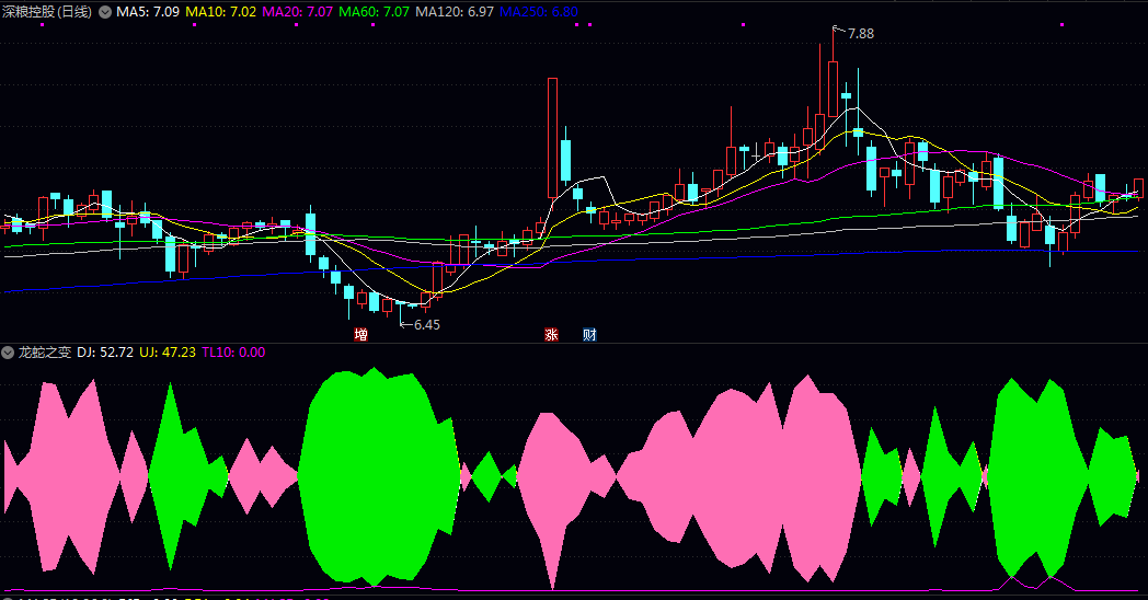 【龙蛇之变】副图指标 重要程度越高线越粗 色带宽度反映多空力量对比