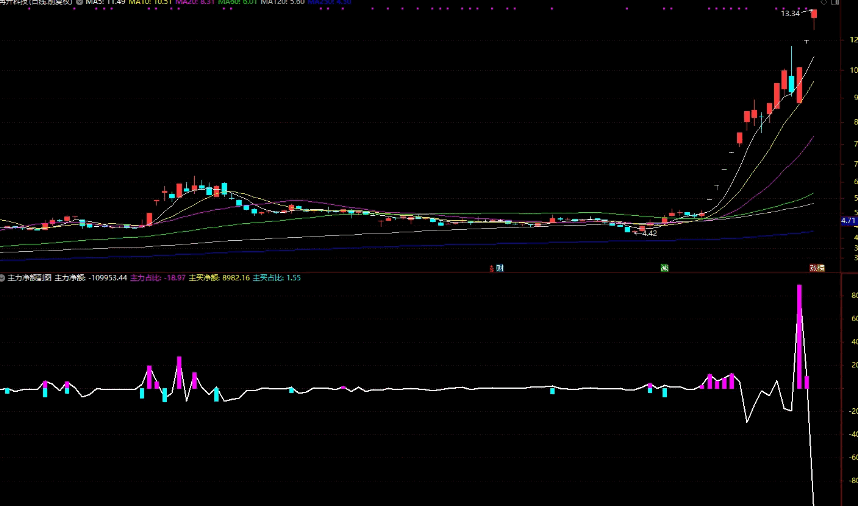 【主力净额】副图指标 基于LEVEL2数据的逐单分析 表示每天的主力资金的流入流出量的净额