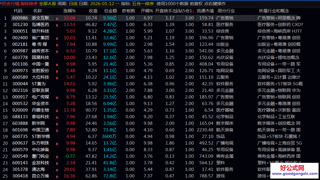 【5合1竞价共振】副图指标 里面是5个竞价指标组合起来的共震 数值越大越好
